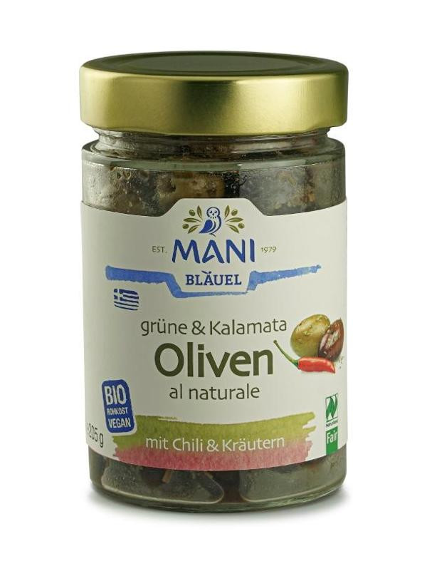 Produktfoto zu Grüne & Kalamata Oliven mit Chili und Kräutern mit Stein